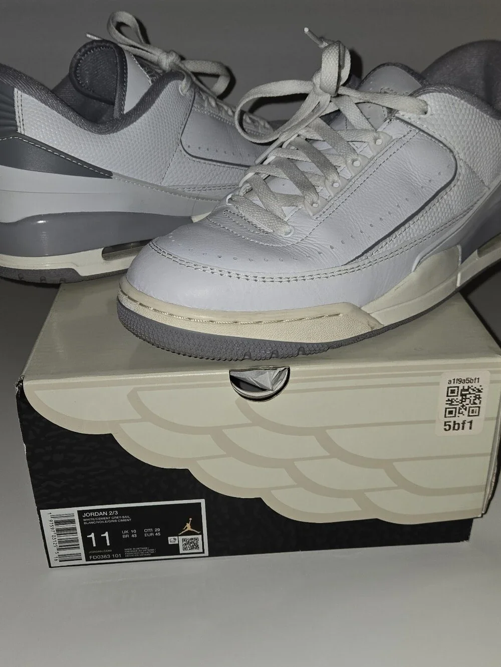 Air Jordan 2/3 White Cement Sneakers in White and Gray